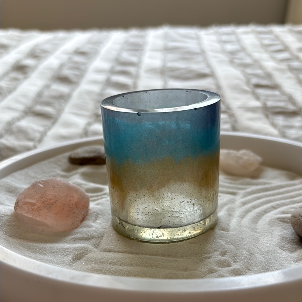Gradient Blue and Gold Glass Candle Holder